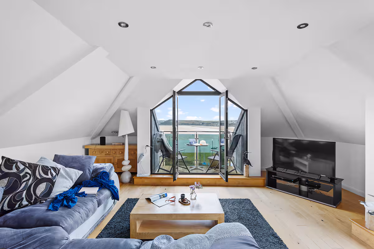 Living room in an apartment with sea views